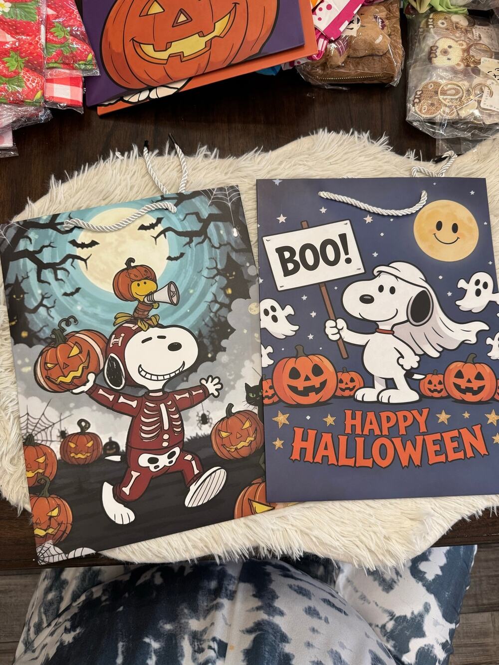 Snoopy Halloween gift bags set of 2 very sturdy Snoopy in a skeleton costume